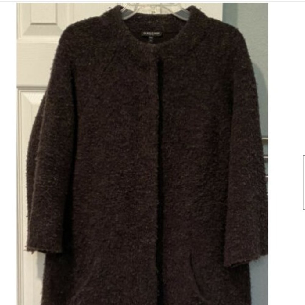 Eileen Fisher Dark Gray Nubby Wool Oversize Cardigan Sweater Womens Petite L
